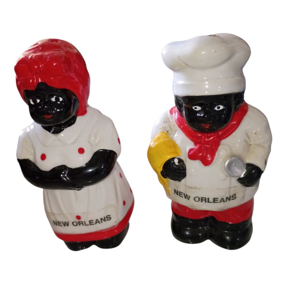 Vintage IACO 1999 New Orleans Chef and Mammy Salt and Pepper Shakers Set Ceramic